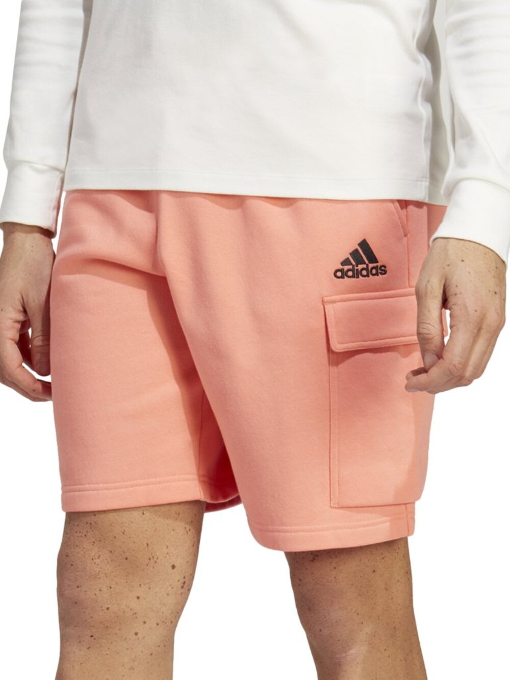 Adidas Mens Essentials Fleece Cargo Shorts Medium Coral Orange